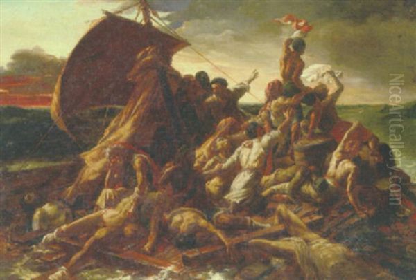 Skibsbrudne Pa En Tommerflade I Uvejr Oil Painting by Theodore Gericault