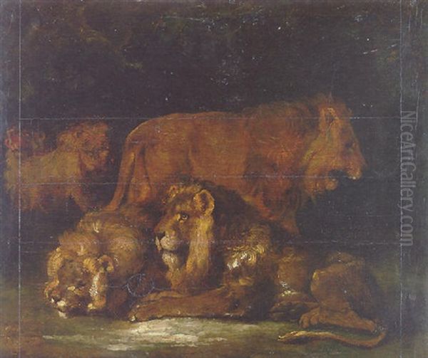 Groupe De Lions Oil Painting by Theodore Gericault