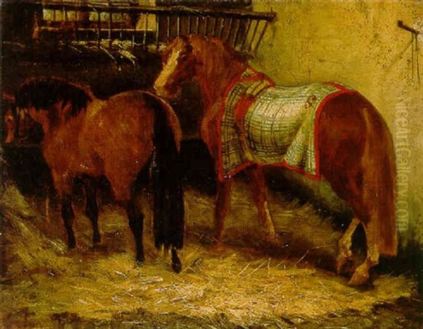 Deux Chevaux Dans Un Ecurie Oil Painting by Theodore Gericault