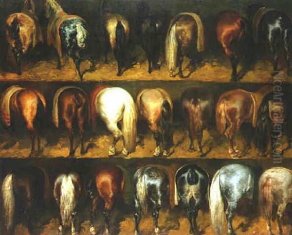 Etude De Croupes De Chevaux Oil Painting by Theodore Gericault