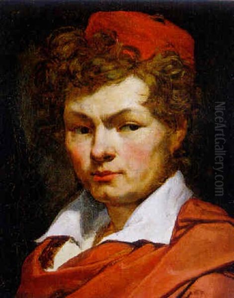 Study Of A Young Man With An Open-necked White Shirt, A Red Cloak And Red Hat Oil Painting by Theodore Gericault