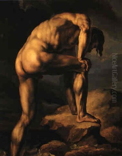 A Shipwreck: Study Of A Man On A Rock Oil Painting by Theodore Gericault