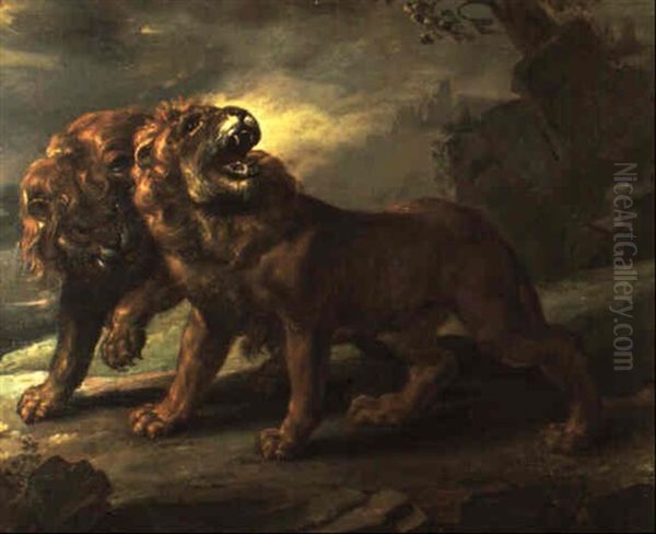 Two Lions Oil Painting by Theodore Gericault