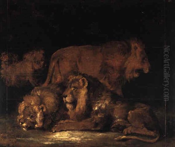 Etude De Lions D'apres P.-p. Rubens Oil Painting by Theodore Gericault