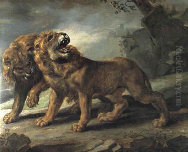 Two Lions Oil Painting by Theodore Gericault