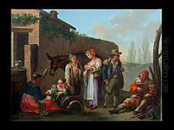 Die Rast Vor Dem Haus Oil Painting by Giovanni Battista Azzi