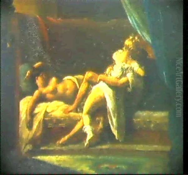 Scene D'interieur: Couple Enlace                            Aupres D'une Femme Entendue Oil Painting by Theodore Gericault