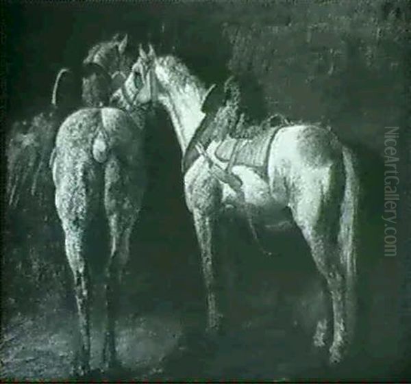 Chevaux A L'ecurie Oil Painting by Theodore Gericault