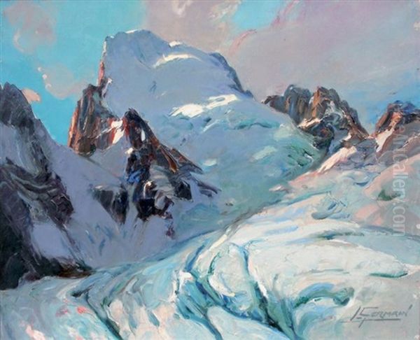 Ecrins (face Nord) Et Glacier Blanc Oil Painting by Louis Germain