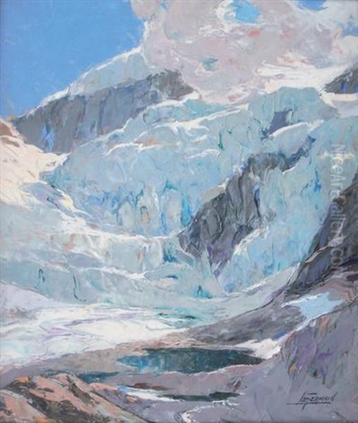 Le Cirque Des Evettes (haute Maurienne), Cascade Des Seracs Oil Painting by Louis Germain