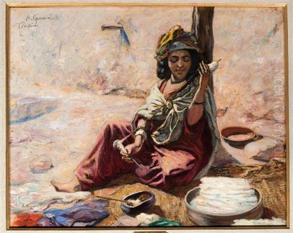 Fileuse A Bou Saada Oil Painting by Alphonse Leon Germain-Thill