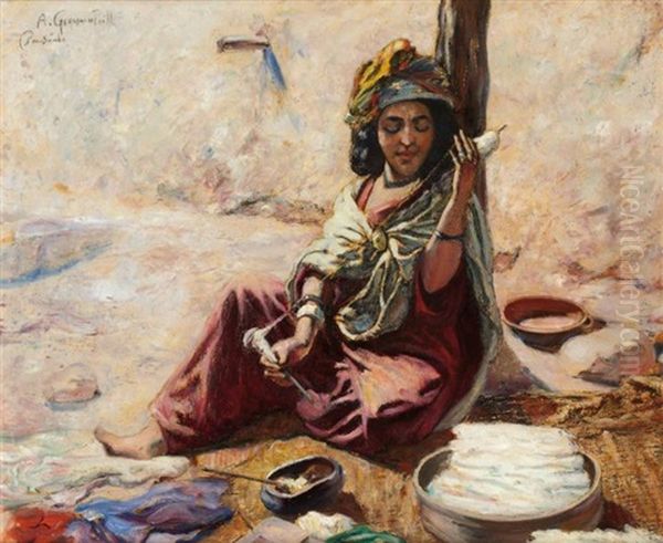 Fileuse A Bou Saada Oil Painting by Alphonse Leon Germain-Thill