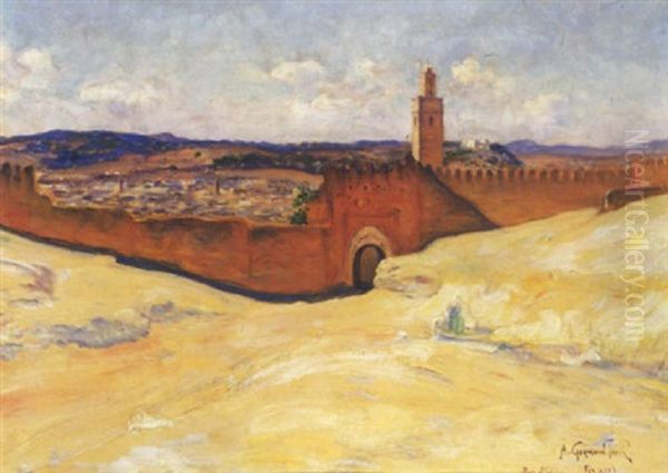 Vue De Fes Oil Painting by Alphonse Leon Germain-Thill