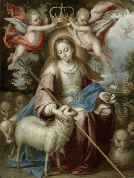 Gottes Mutter Mit Lammern, Divina Pastora Oil Painting by Bernardo German Llorente