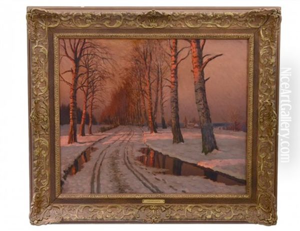 Winter Sunset Landscape Oil Painting by Mikhail Markianovich Germanshev