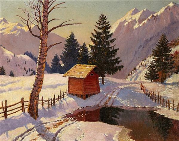 Refuge De Montagne En Hiver Oil Painting by Mikhail Markianovich Germanshev