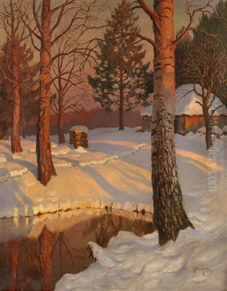 Forest In The Setting Sun Oil Painting by Mikhail Markianovich Germanshev