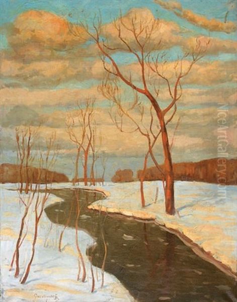 Riviere Sur La Neige Oil Painting by Mikhail Markianovich Germanshev