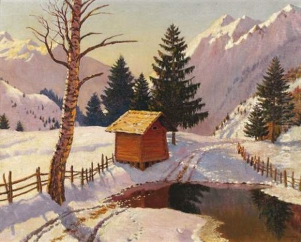 Paysage Russe Sous La Neige Oil Painting by Mikhail Markianovich Germanshev