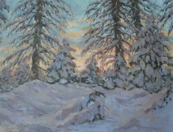 Paysage Enneige Oil Painting by Mikhail Markianovich Germanshev