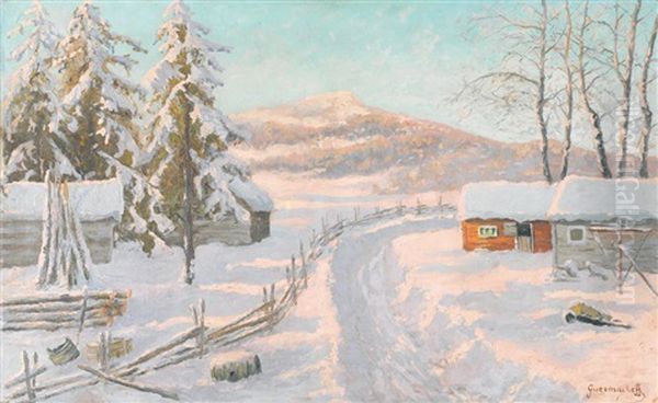 Paysage Enneige Oil Painting by Mikhail Markianovich Germanshev