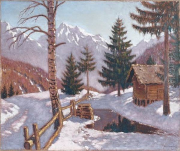 Hiver Dans Les Vosges Oil Painting by Mikhail Markianovich Germanshev