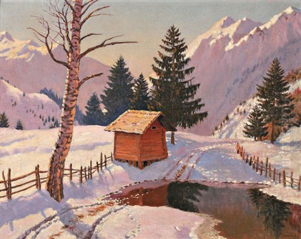 Paysage D'hiver Oil Painting by Mikhail Markianovich Germanshev