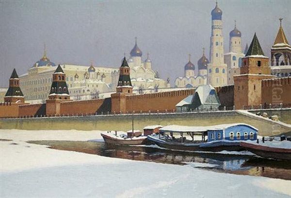 Le Kremlin Sous La Neige Oil Painting by Mikhail Markianovich Germanshev