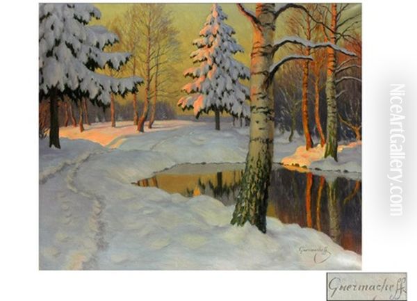 Winterliche Waldlandschaft Oil Painting by Mikhail Markianovich Germanshev