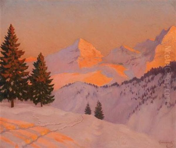 Winter's Glow Oil Painting by Mikhail Markianovich Germanshev