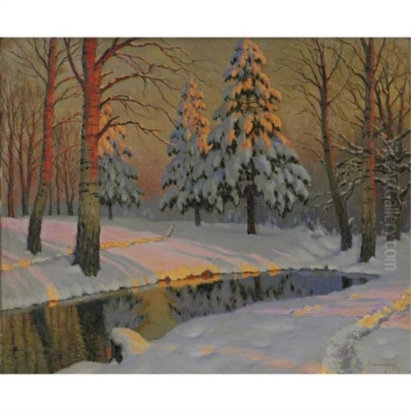 Winter Shadows Oil Painting by Mikhail Markianovich Germanshev