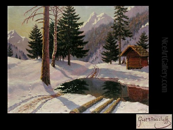 Winterliche Berglandschaft Oil Painting by Mikhail Markianovich Germanshev