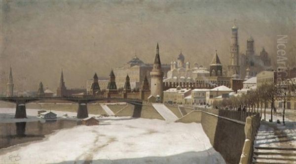 View Of The Kremlin Oil Painting by Mikhail Markianovich Germanshev