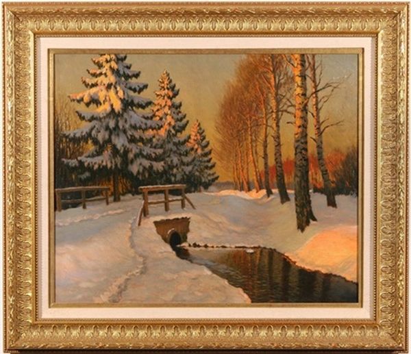 Winter Twilight Oil Painting by Mikhail Markianovich Germanshev