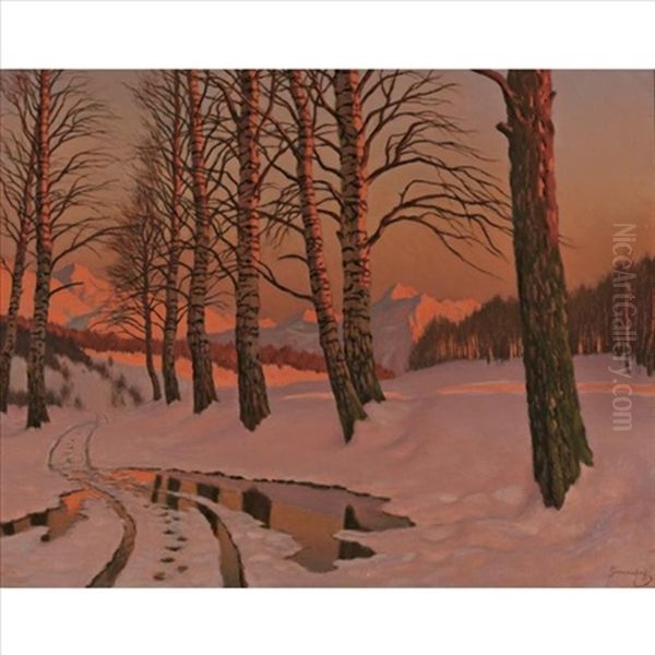 Snowscene Oil Painting by Mikhail Markianovich Germanshev