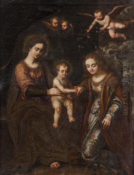 Matrimonio Mistico Di Santa Caterina Oil Painting by Giovanni Bernardino Azzolino