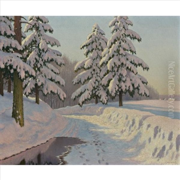 Snow Oil Painting by Mikhail Markianovich Germanshev