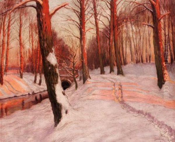 Snow Scene Oil Painting by Mikhail Markianovich Germanshev