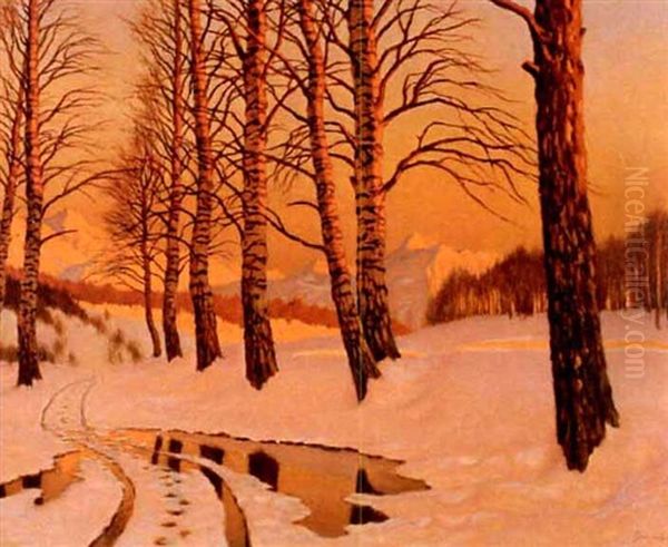 Snow Scene Oil Painting by Mikhail Markianovich Germanshev