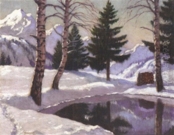 Snow Scene Oil Painting by Mikhail Markianovich Germanshev