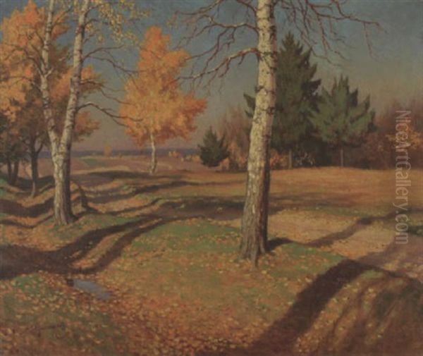 Les Bouleaux A L'automne Oil Painting by Mikhail Markianovich Germanshev