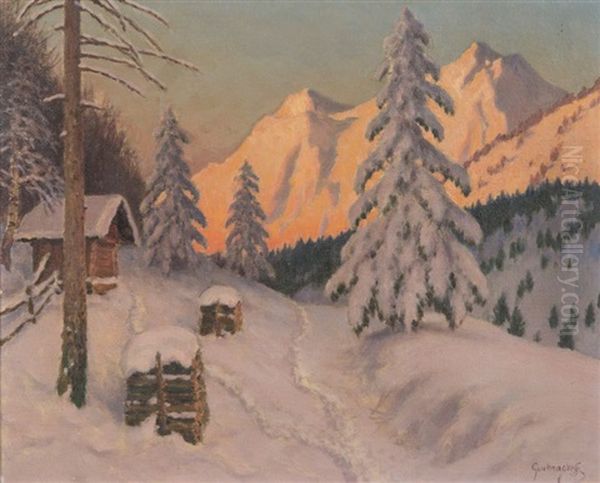 Paysage De Neige Oil Painting by Michail Michailovic Germatscheff