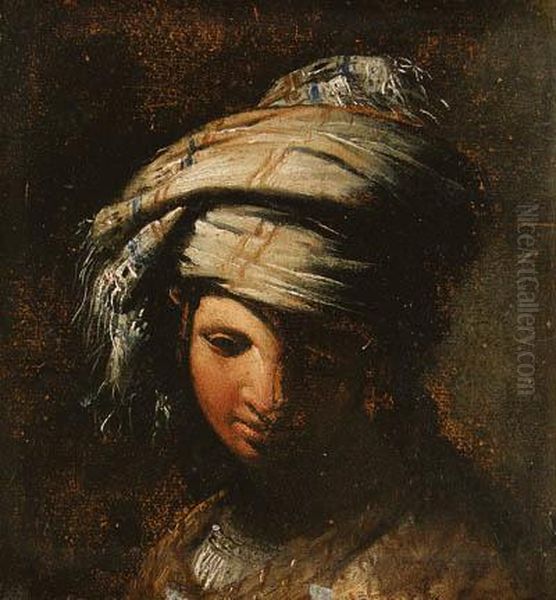 A Young Woman Wearing A Turban Oil Painting by Giovanni Bernardino Azzolino