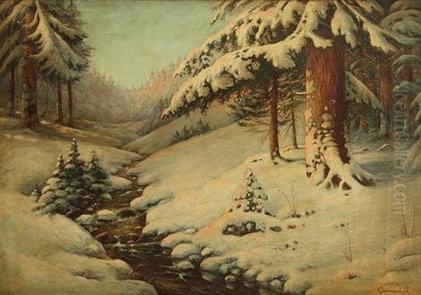 Winterlandschaft Oil Painting by Michail Michailovic Germatscheff