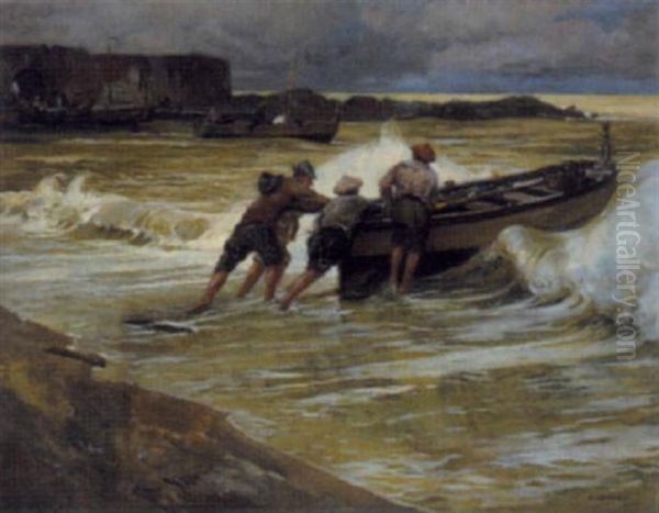 Fischerboote Oil Painting by Raimund Germela