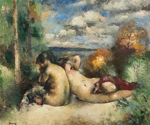 Deux Femmes Dans Un Paysage Oil Painting by Paul Elie Gernez