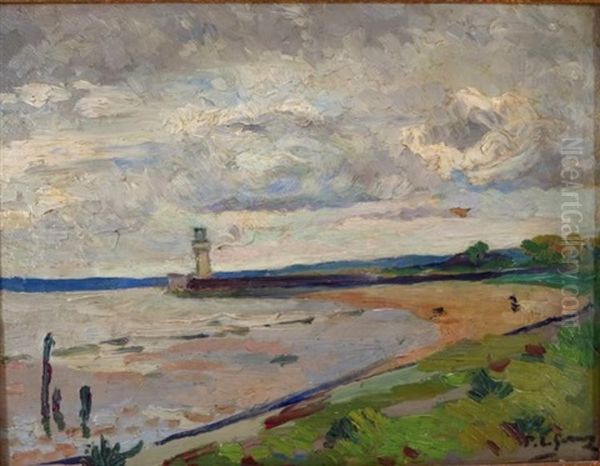 Lighthouse On The Bay Oil Painting by Paul Elie Gernez