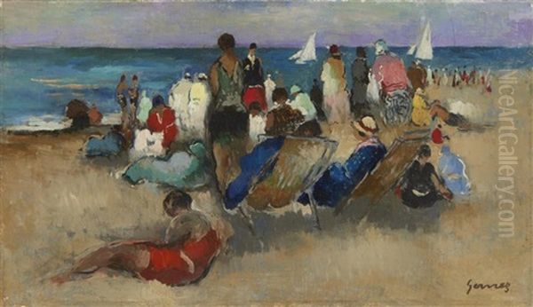 Plage De Deauville Oil Painting by Paul Elie Gernez