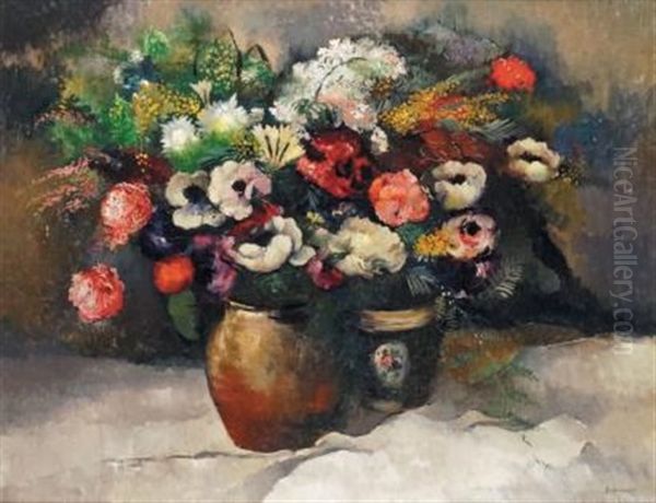 Bouquet D'anemones Et Genets Oil Painting by Paul Elie Gernez