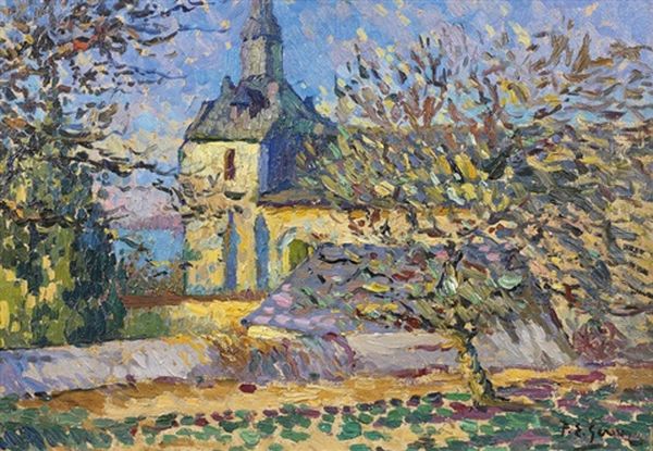 Jardin Printanier Devant Une Eglise De Campagne Oil Painting by Paul Elie Gernez